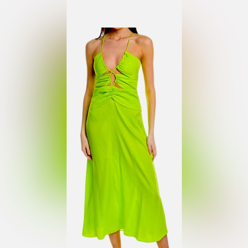 Farm Rio Dress Midi Lime Green Dress